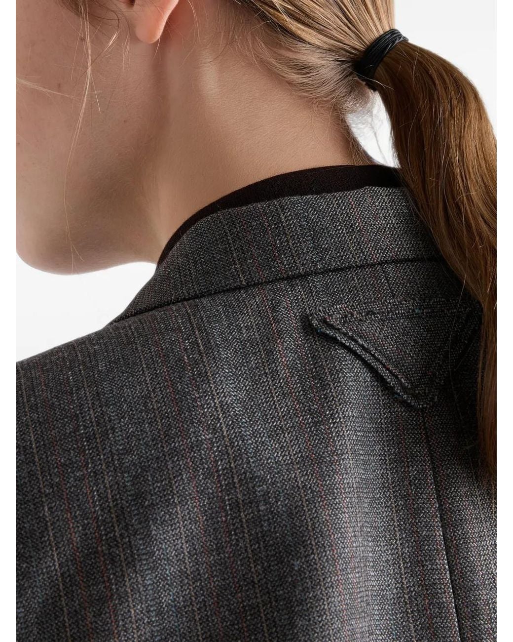 Prada Gray Double-Breasted Pinstriped Mouliné Wool Jacket