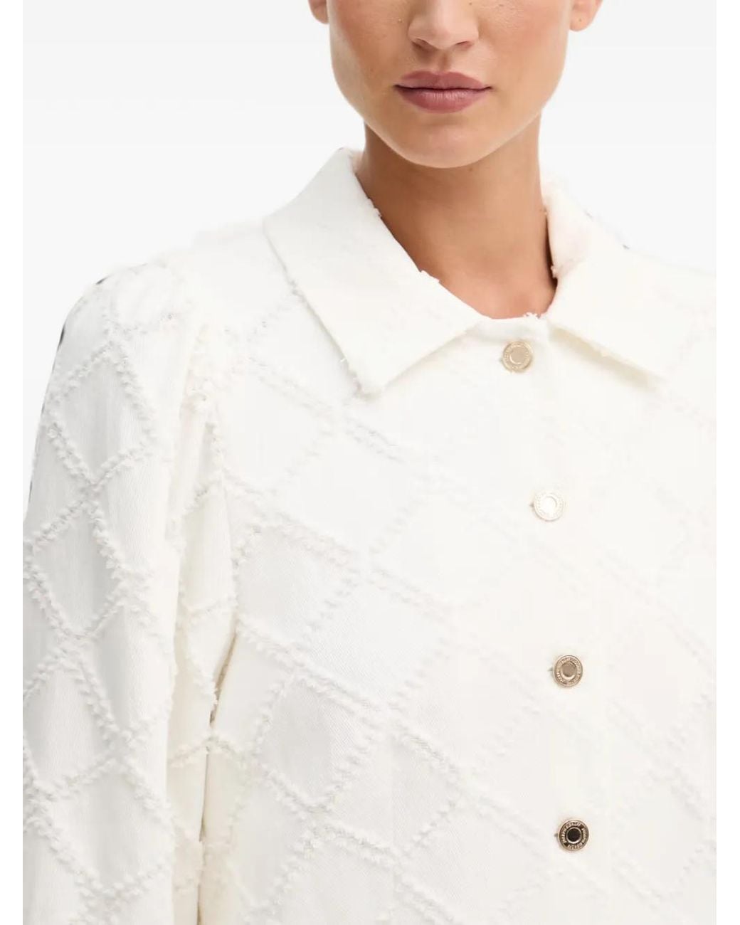 Joseph Ribkoff White Textured Diamond-Pattern Jacket