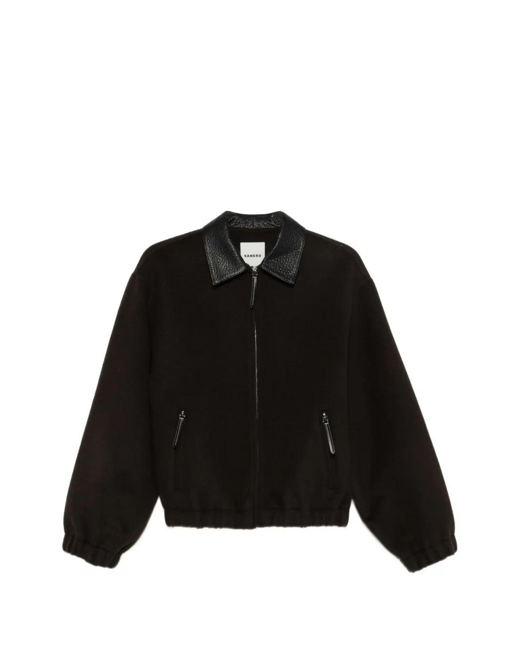 Sandro Black Double-Faced Leather Collar Jacket