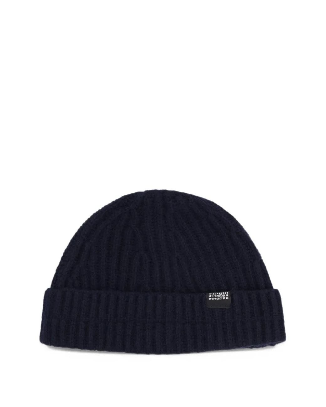 MM6 by Maison Margiela Blue Ribbed-Knit Beanie Hat