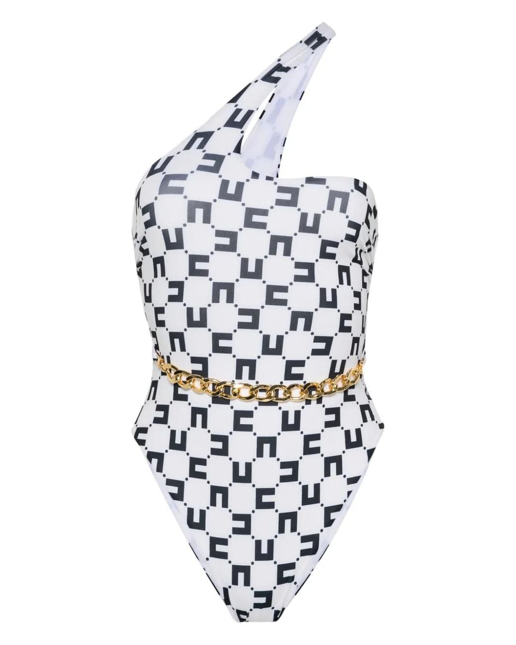 Elisabetta Franchi White Chain-Detail Monogram Swimsuit