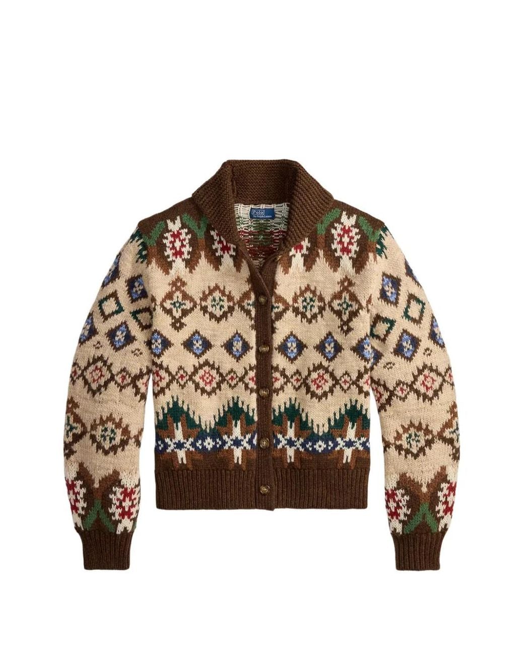 Polo Ralph Lauren Brown Patterned Balloon-Sleeve Cardigan