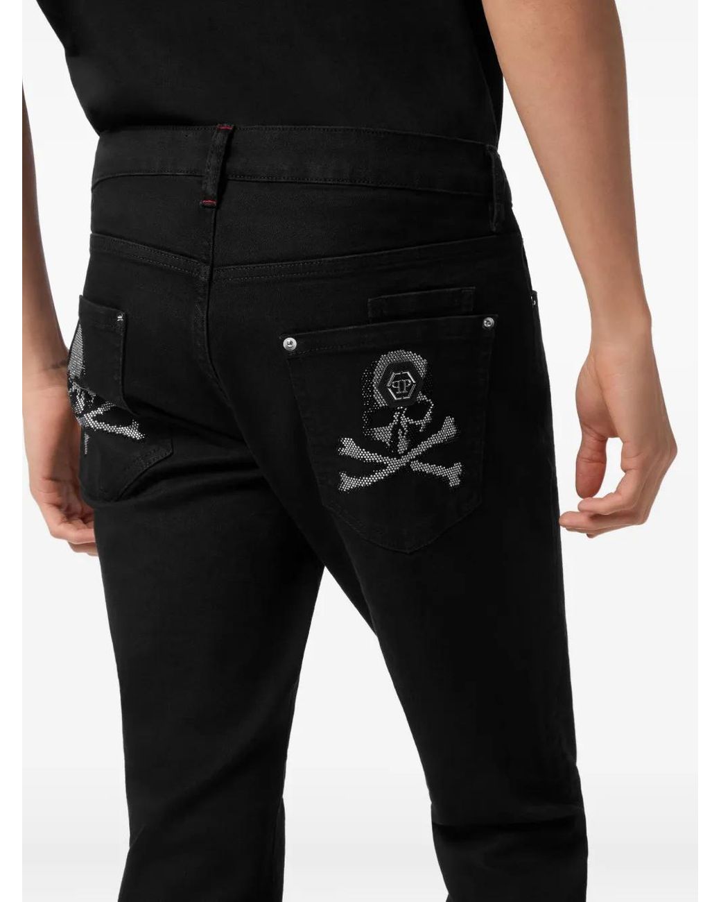 Philipp Plein Black Denim Trousers Super Straight Cut Skulls for men
