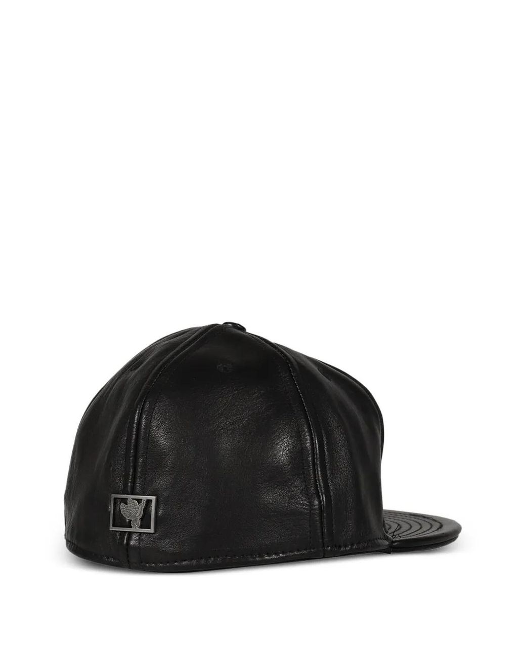 Earthling Collective Black Brain Bucket Logo-Plaque Leather Cap for men
