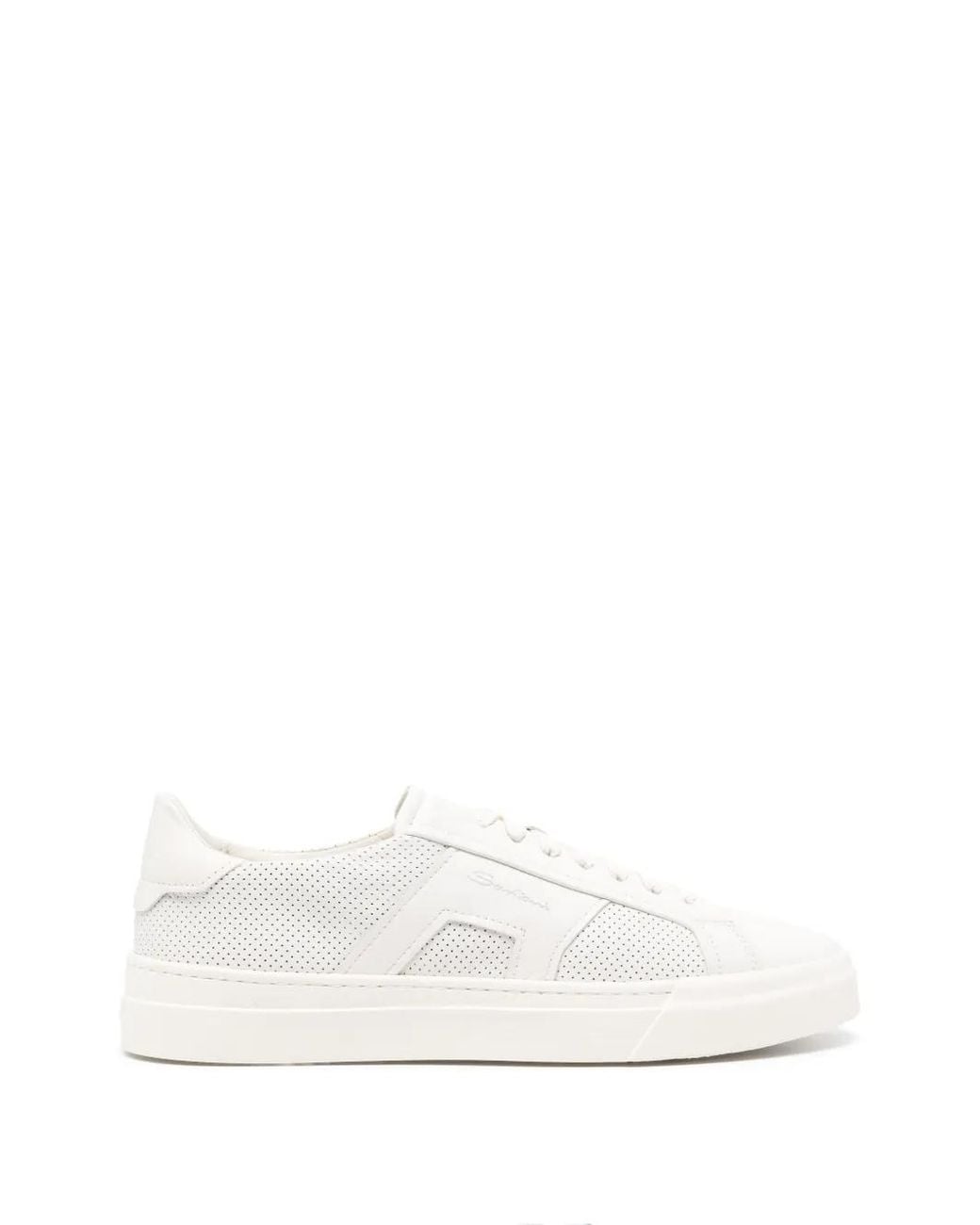 Santoni White Perforated Lace-Up Sneakers for men