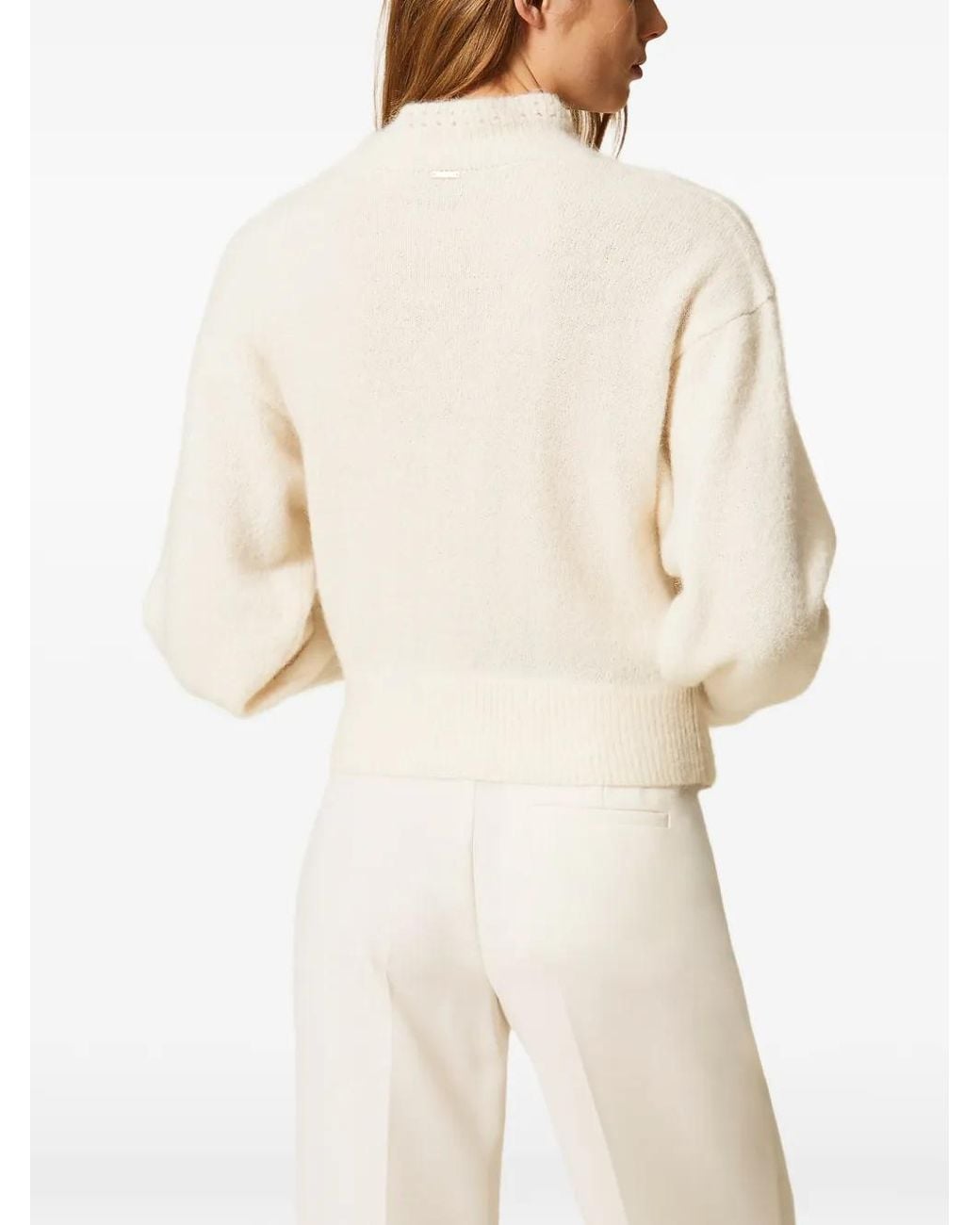 Twinset White Jacquard Alpaca-Blend Jumper