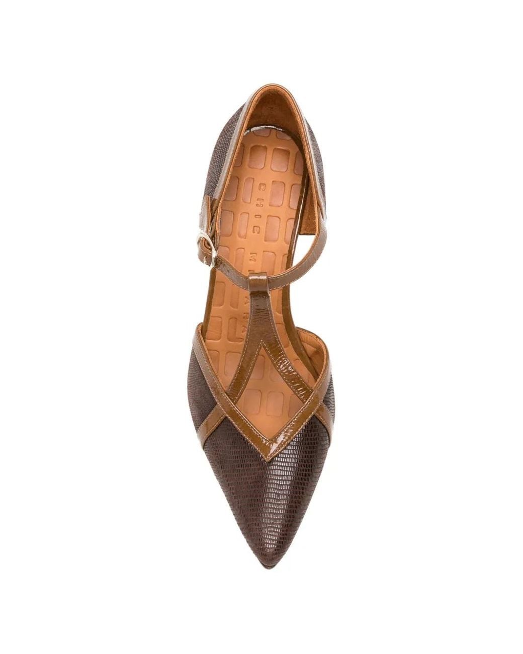 Chie Mihara Brown Awear Lizard-Effect T-Bar Heeled Pumps