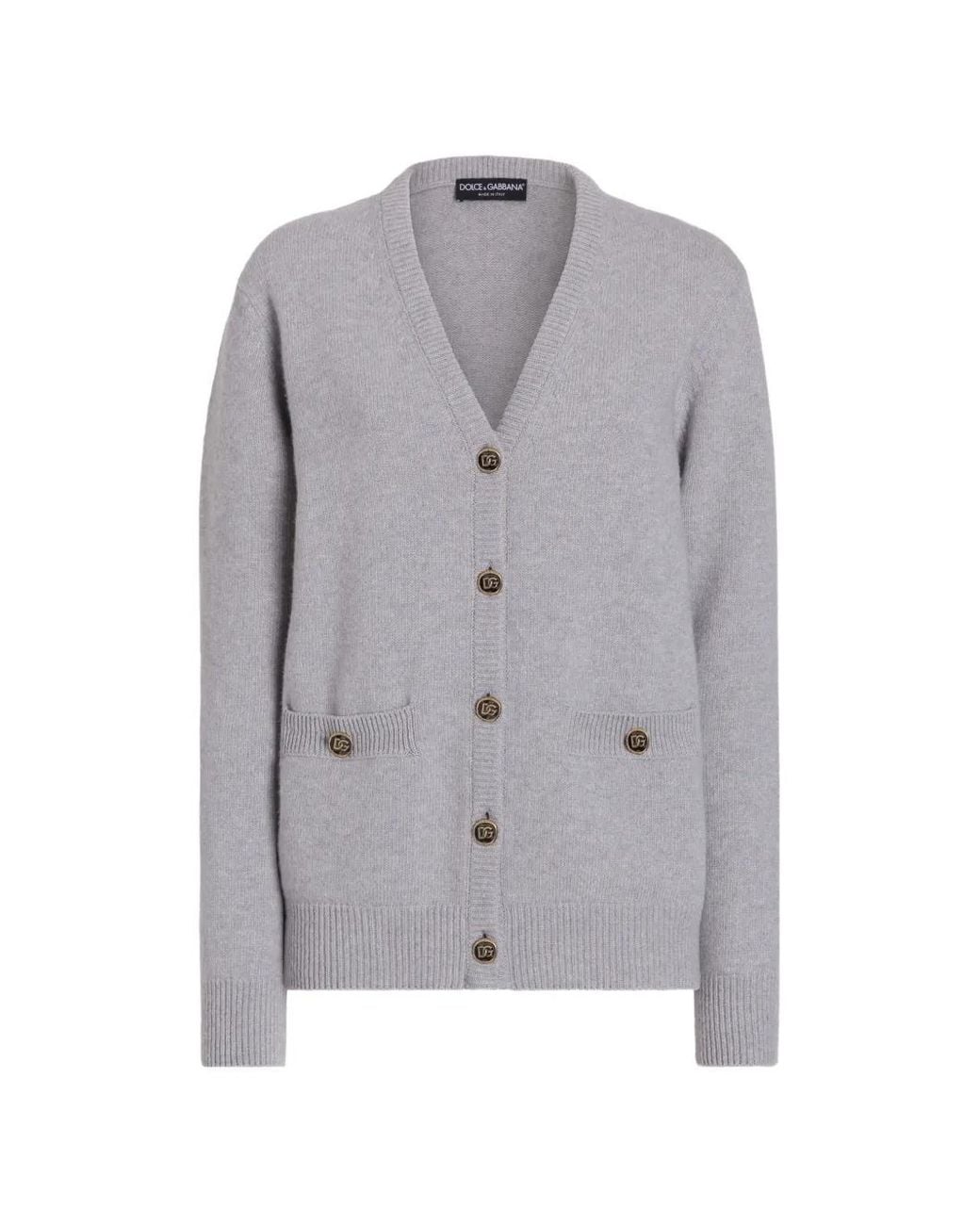Dolce & Gabbana Gray Cardigan En Laine Vierge À Franges