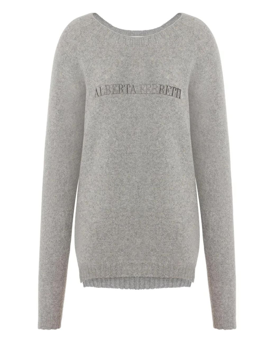 Alberta Ferretti Gray Logo-Embroidered Sweater