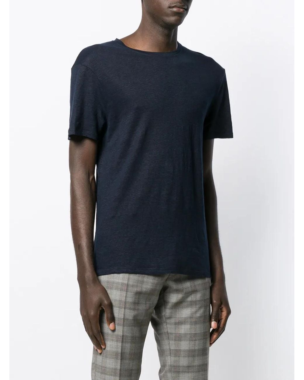 Sandro Blue Round-Neck Linen T-Shirt for men