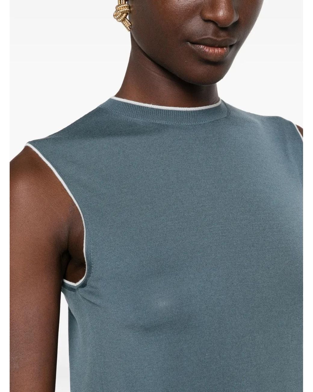 Eleventy Blue Sleeveless Contrast-Trim Sweater