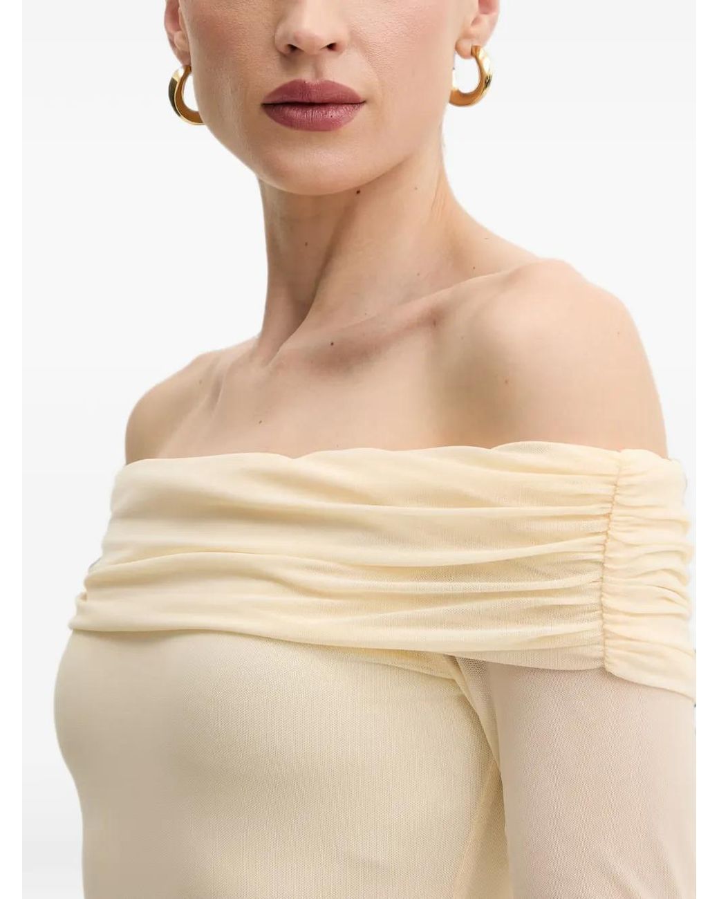 Bardot Natural Selina Off-Shoulder Ruched-Detail Maxi Dress