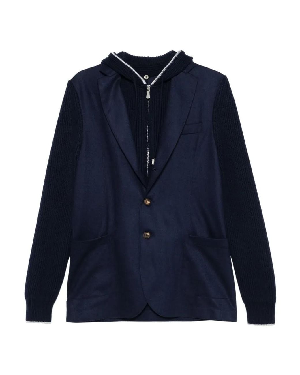 Eleventy Blue Ribbed Hooded Jacket for men