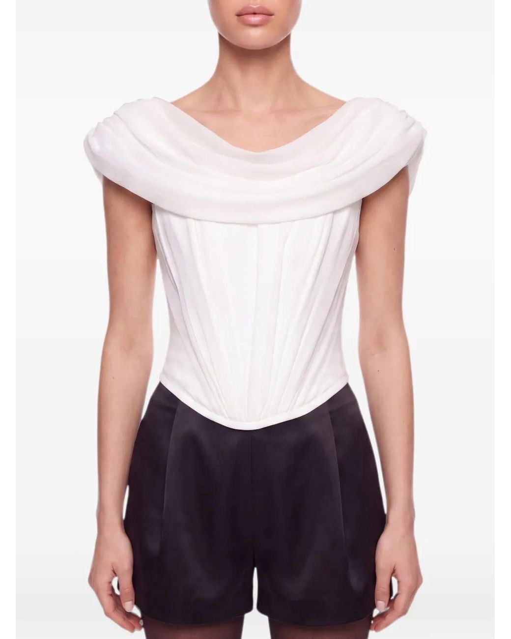 POST MERIDIEM White Zip-Fastening Draped Top