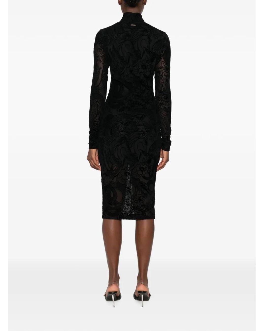 Just Cavalli Black Mock-Neck Long-Sleeve Midi Dress