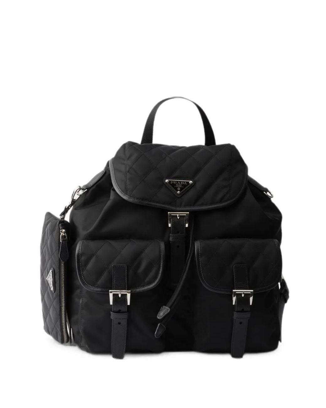 Prada Black Medium Quilted Re-Nylon Backpack With Saffiano Leather Trim