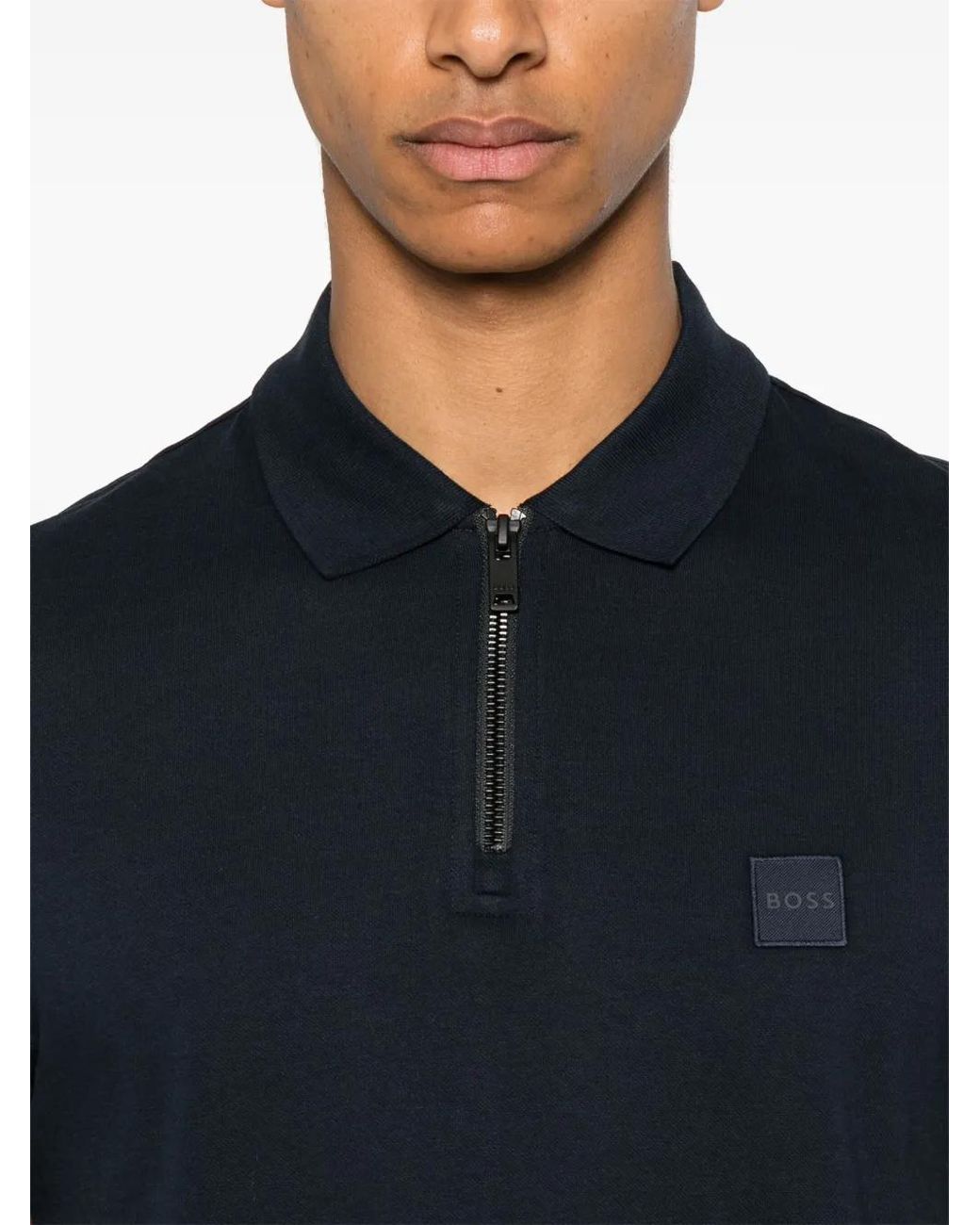 Boss Blue Stretch-Cotton Slim-Fit Polo Shirt With Logo Patch for men