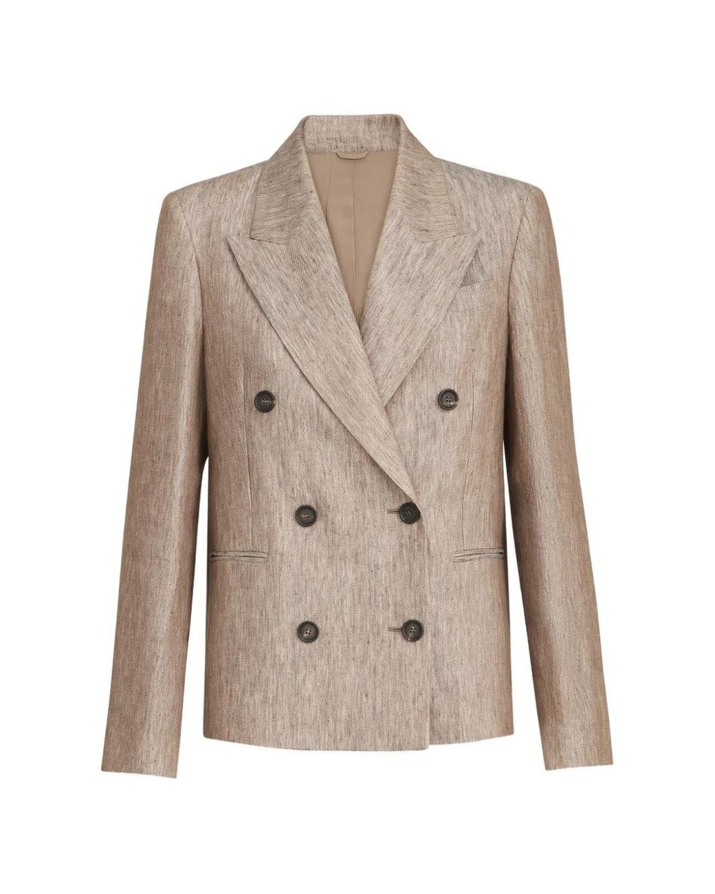 Brunello Cucinelli Natural Linen Denim Blazer With Monili
