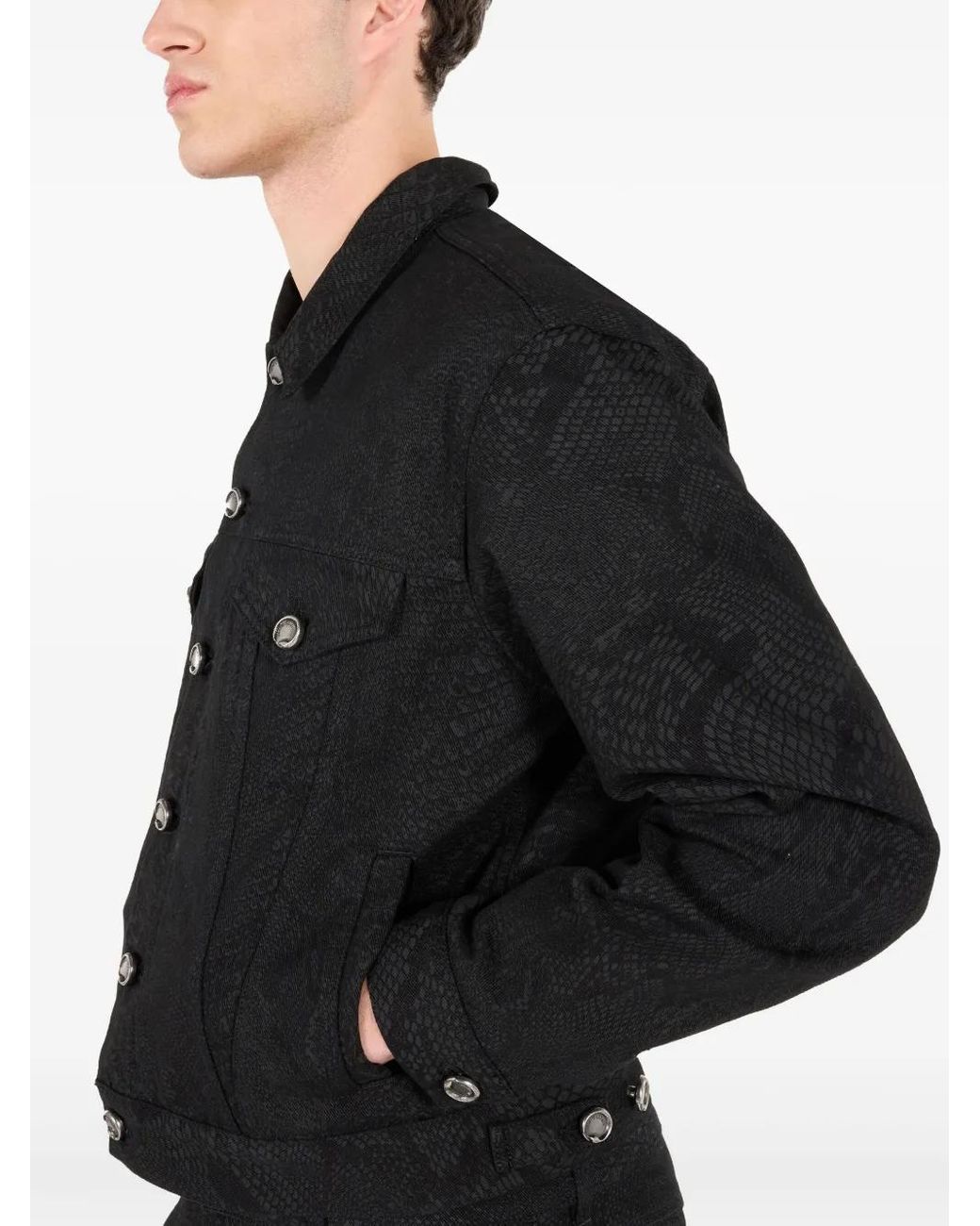 Roberto Cavalli Black Python-Print Jacket for men