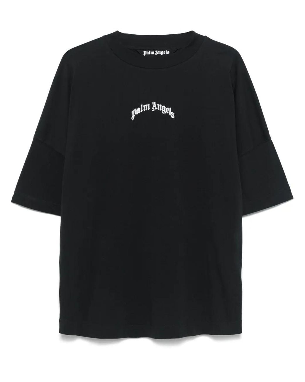 Palm Angels Black Back Curved Logo Over Tee for men