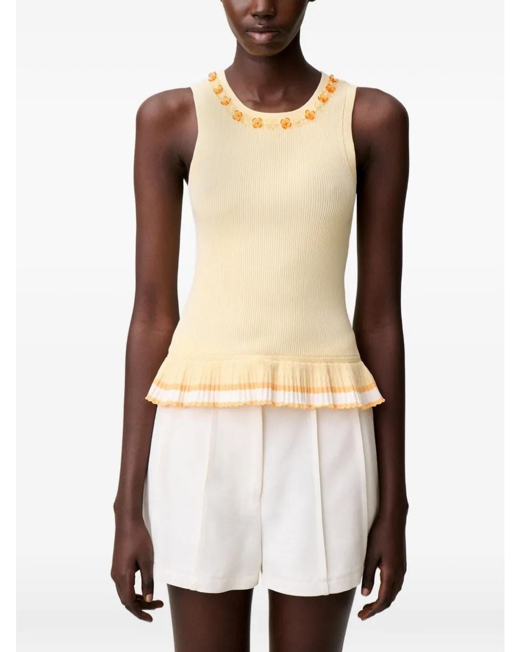 Claudie Pierlot Natural Floral Knit Crew Neck Top