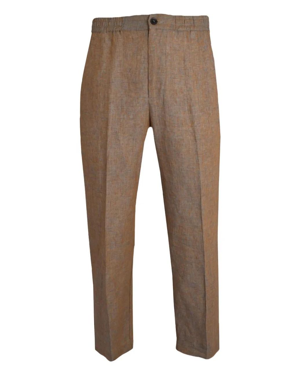 Altea Gray Elasticated-Waist Linen Trousers for men