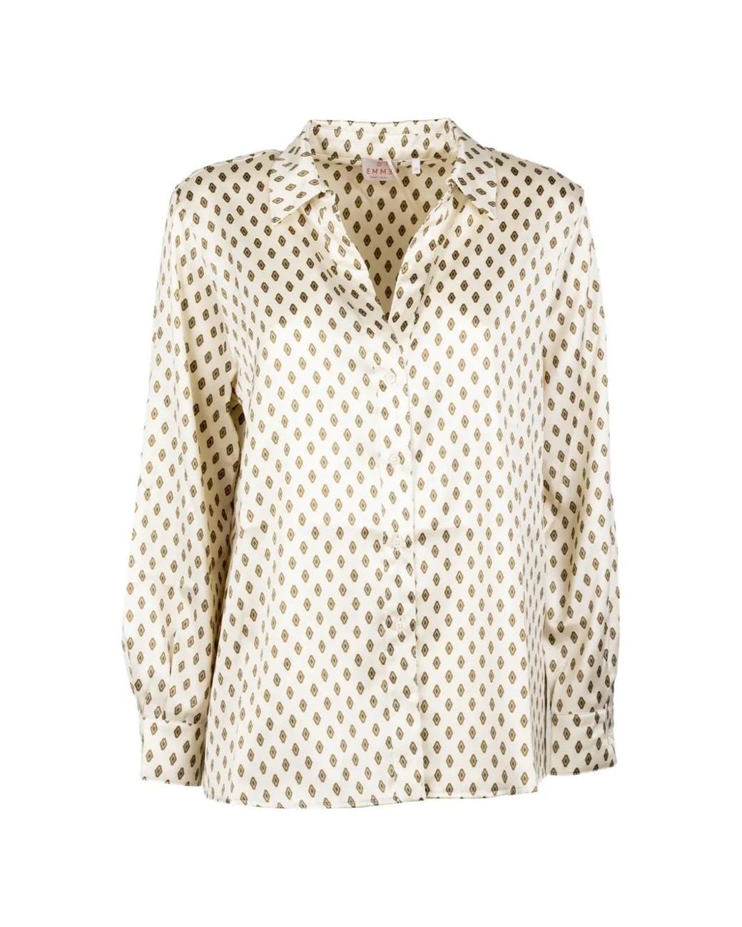 Marella White Emme Diamond-Print Long-Sleeve Shirt