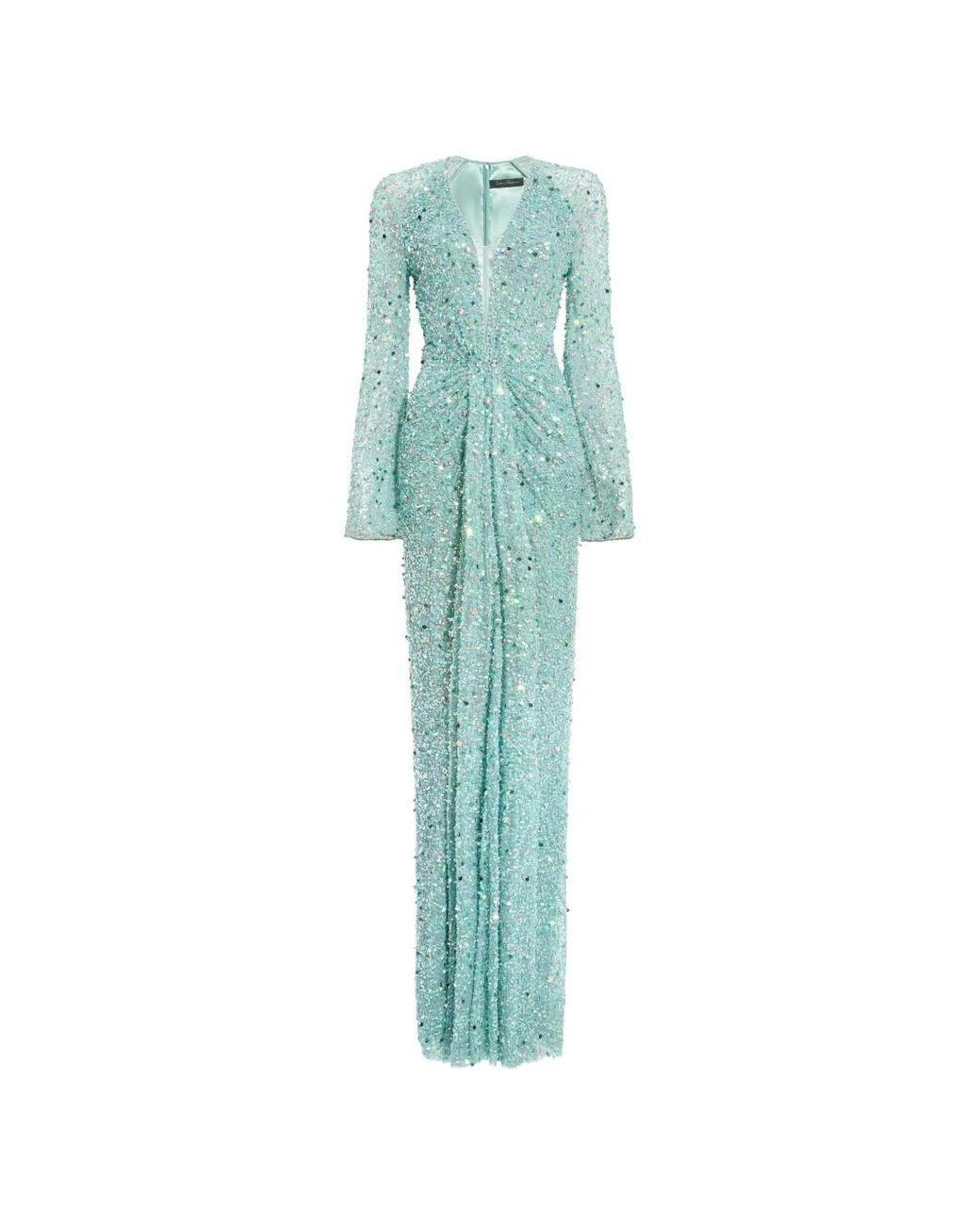 Jenny Packham Green Plunge Embellished Gown