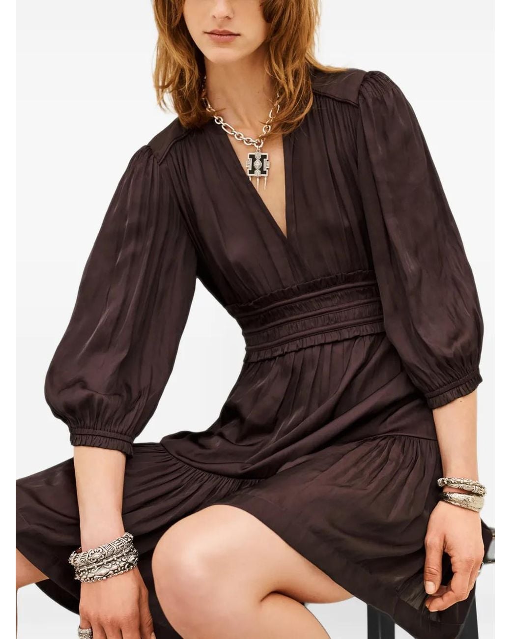 Ba&sh Brown Cyrilia Long-Sleeve Mini Dress
