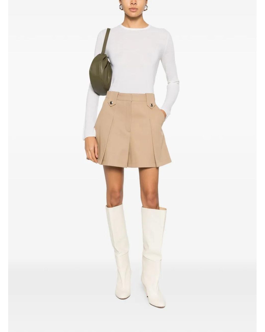 Maje Natural Pleated Cotton Shorts