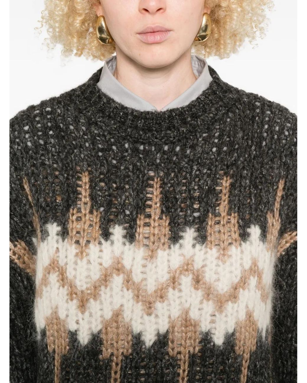 Peserico Black Jacquard-Pattern Knit Sweater