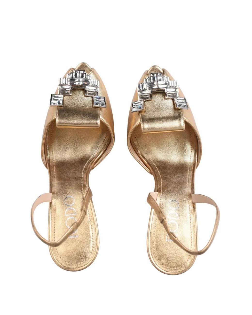 Rodo Metallic Crystal-Embellished Peep-Toe Slingback Heeled Sandals