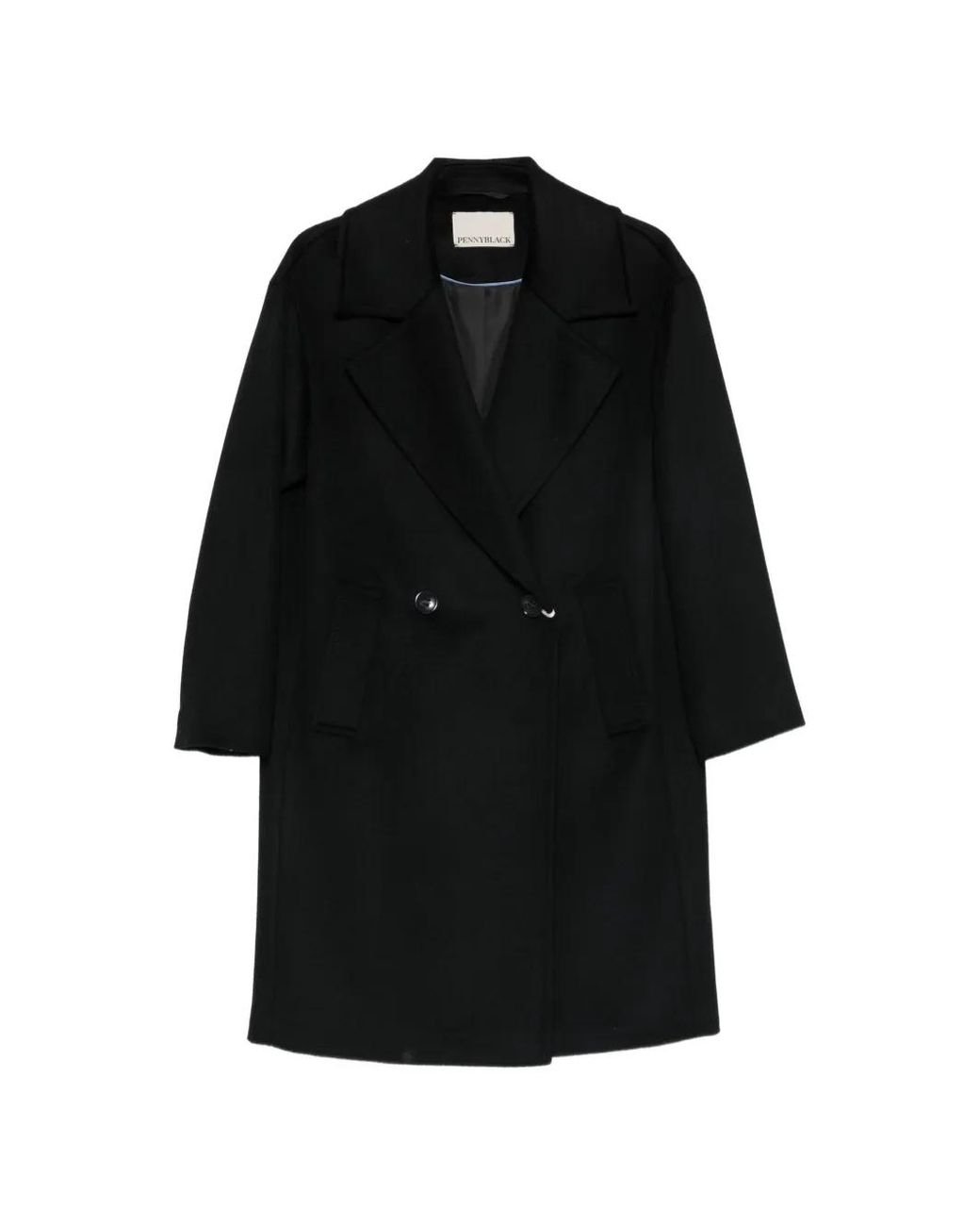 Pennyblack Black Double-Breasted Notched-Lapels Coat