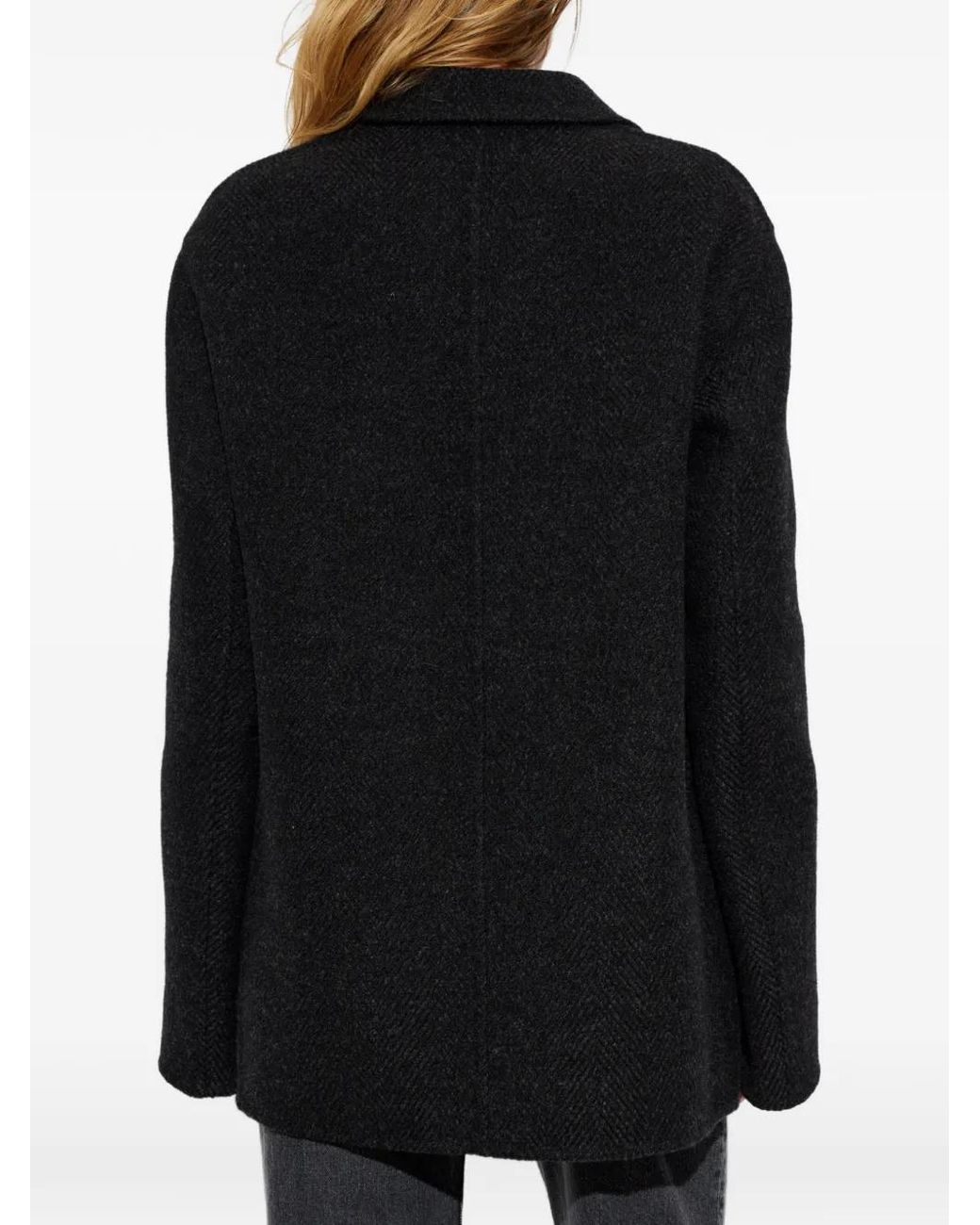 Jil Sander Black Herringbone-Pattern Virgin-Wool Coat