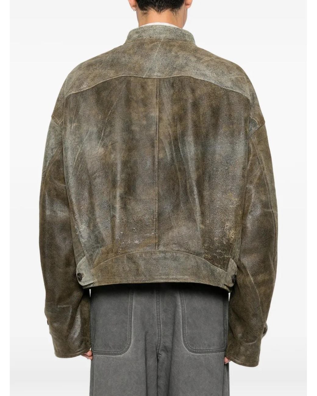 Ziggy Chen Green Veste En Cuir À Effet Délavé for men