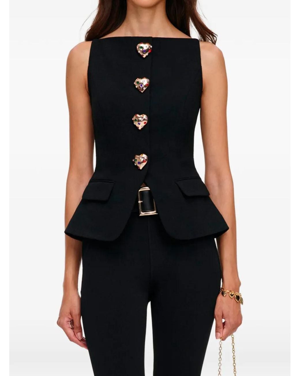 Self-Portrait Black Wool Crepe Top