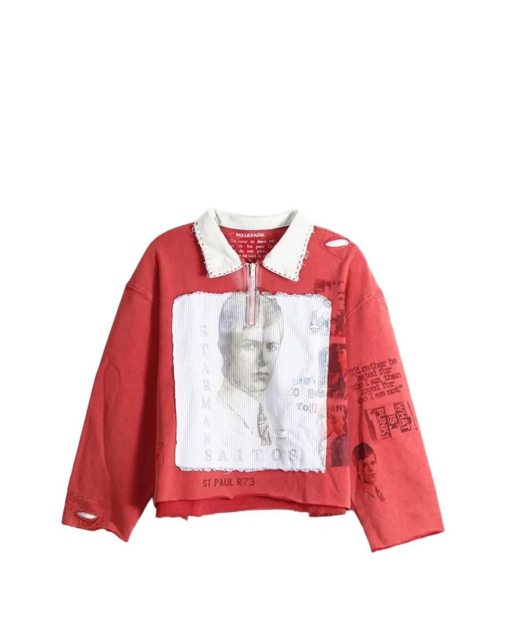 SAITOS Red Starman Quarter-Zip Distressed Polo Shirt