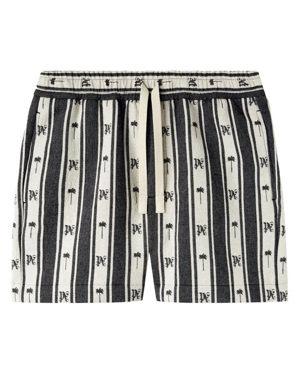 Palm Angels Black Monogram-Print Striped Shorts for men