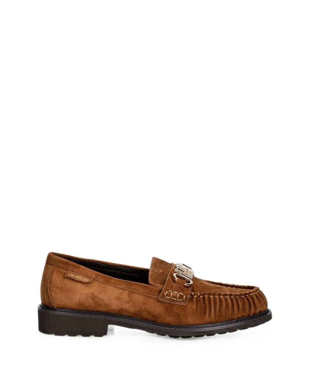 Love Moschino Brown Logo-Plaque Pleated Loafers