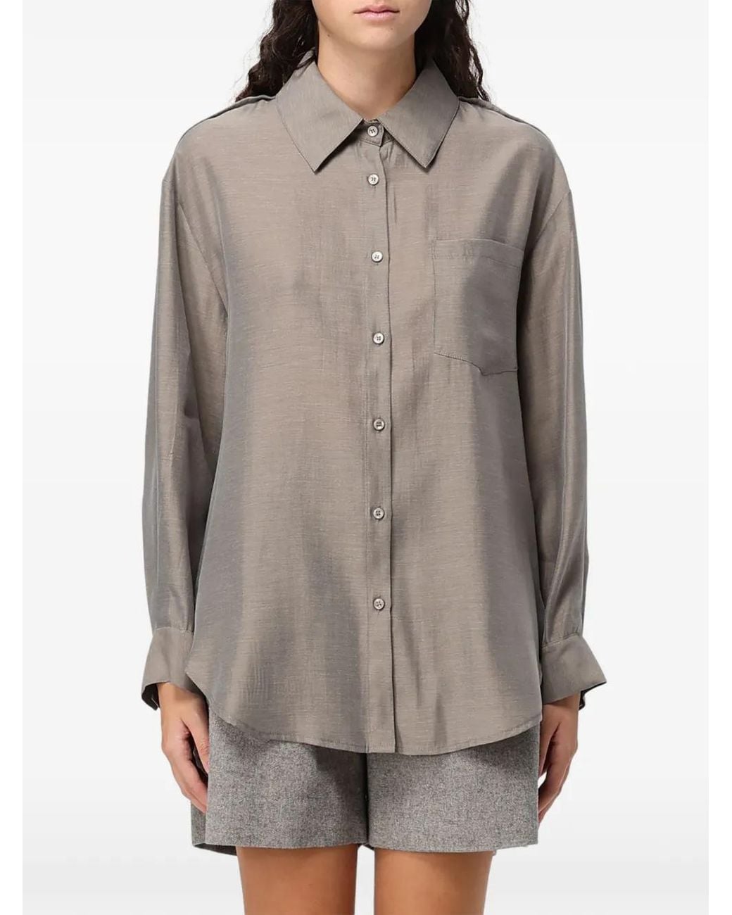 ELEH Gray Epaulette-Detail Long-Sleeve Shirt