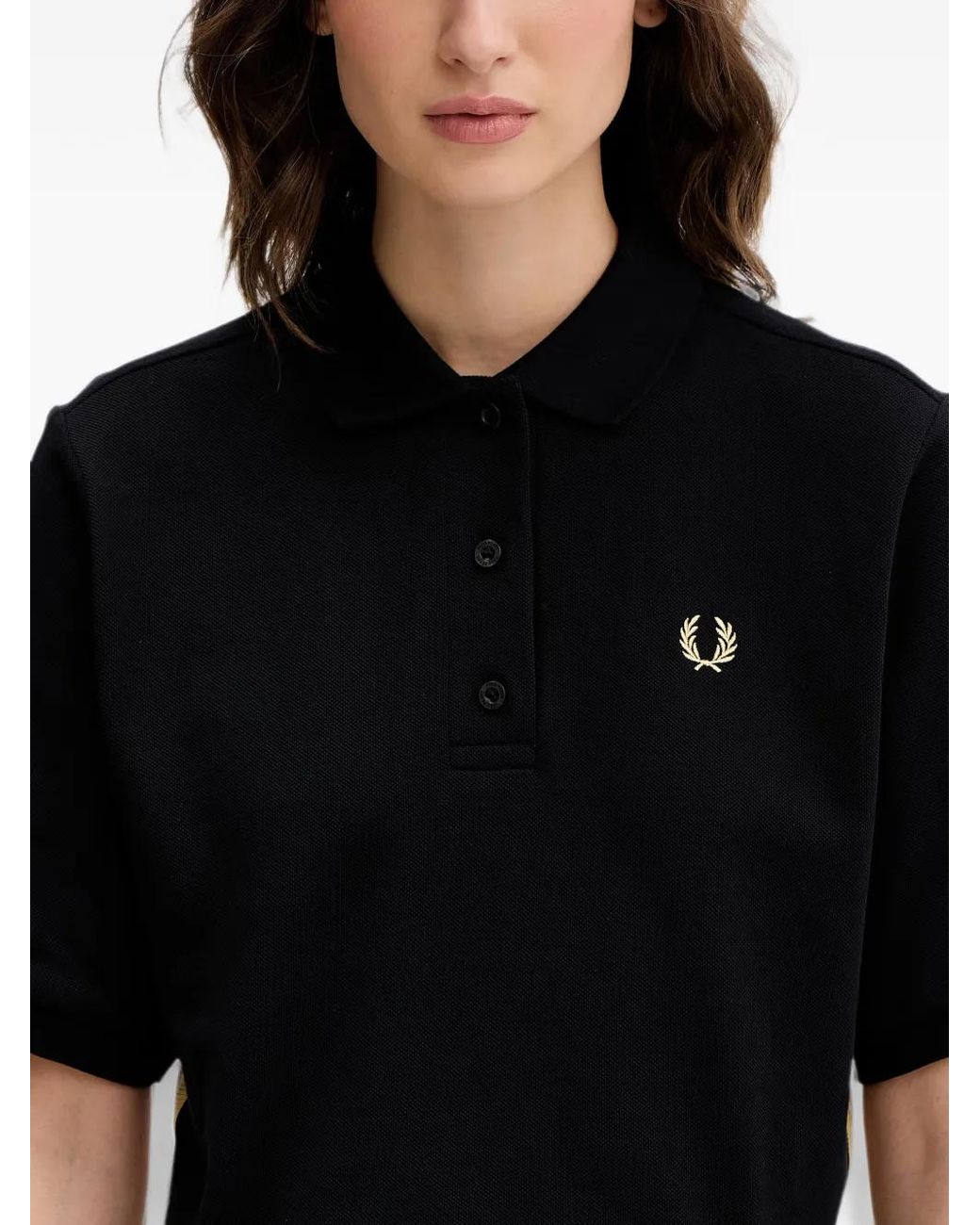 Fred Perry Black Logo-Embroidered Cropped Polo Top