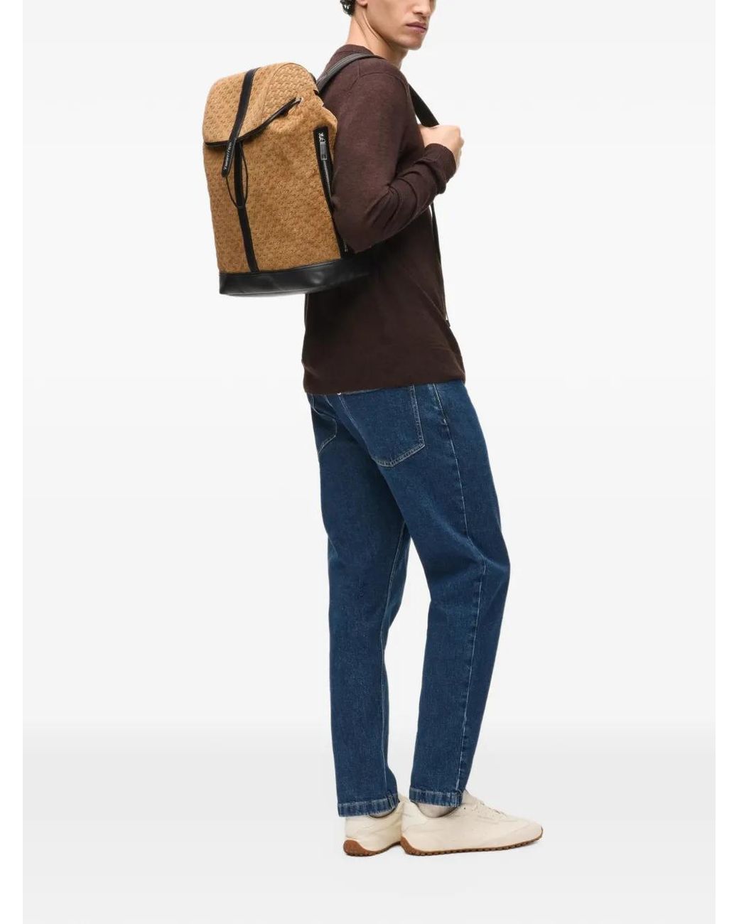 Karl Lagerfeld Brown Monogram-Debossed Backpack for men