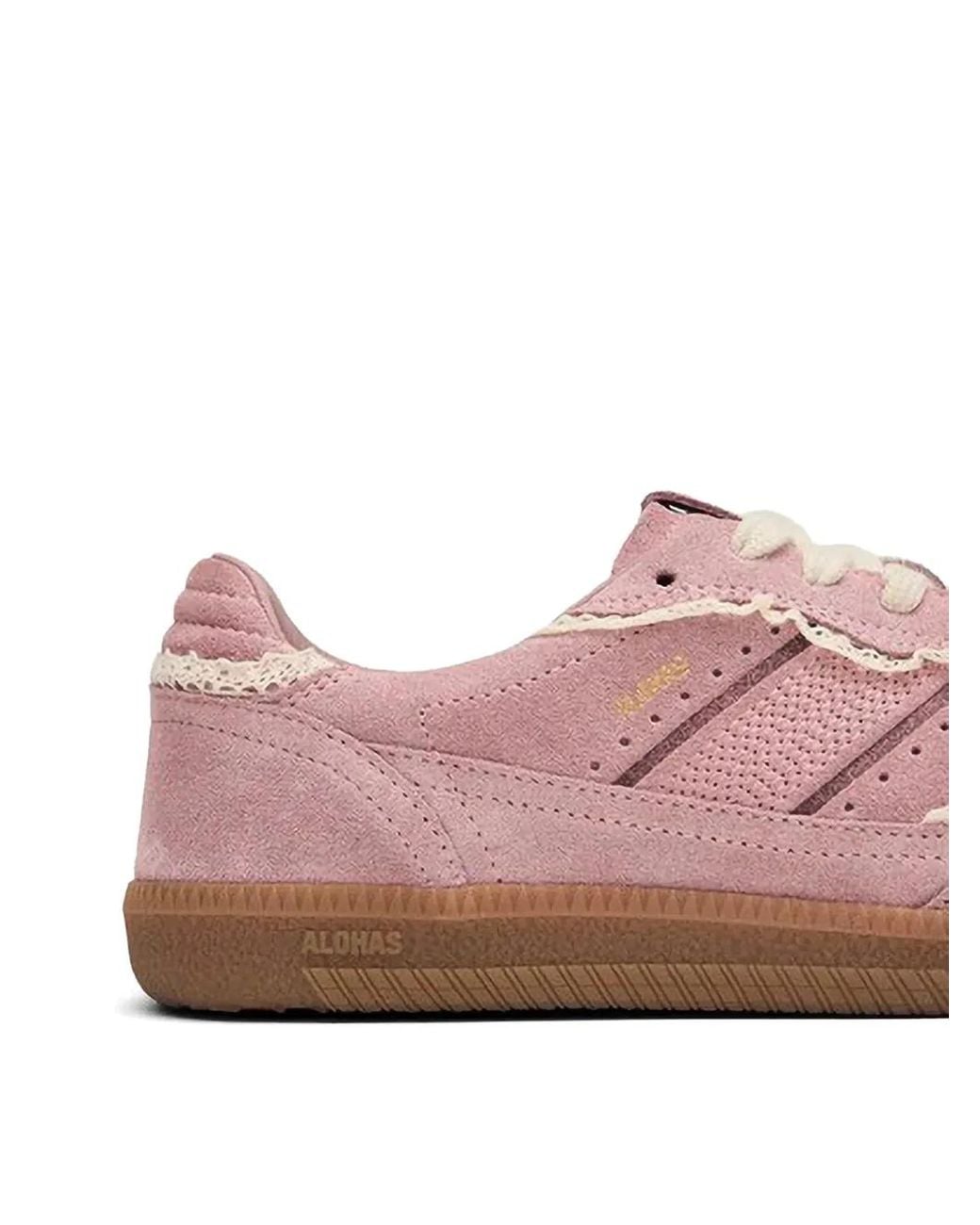 Alohas Pink Lace-Detail Leather Sneakers