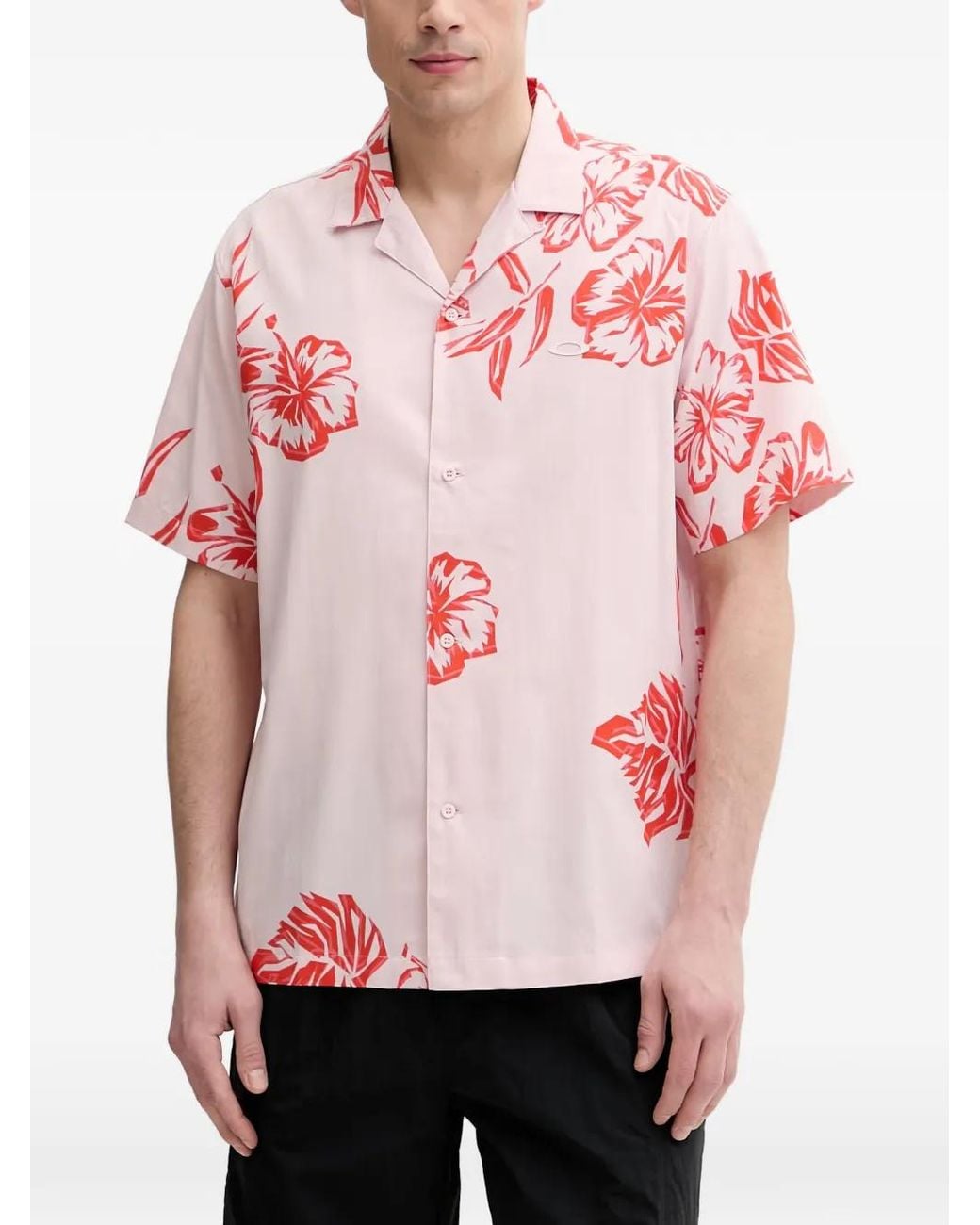 Oakley Pink Hibiscus Breeze Floral-Print Short-Sleeve Shirt for men