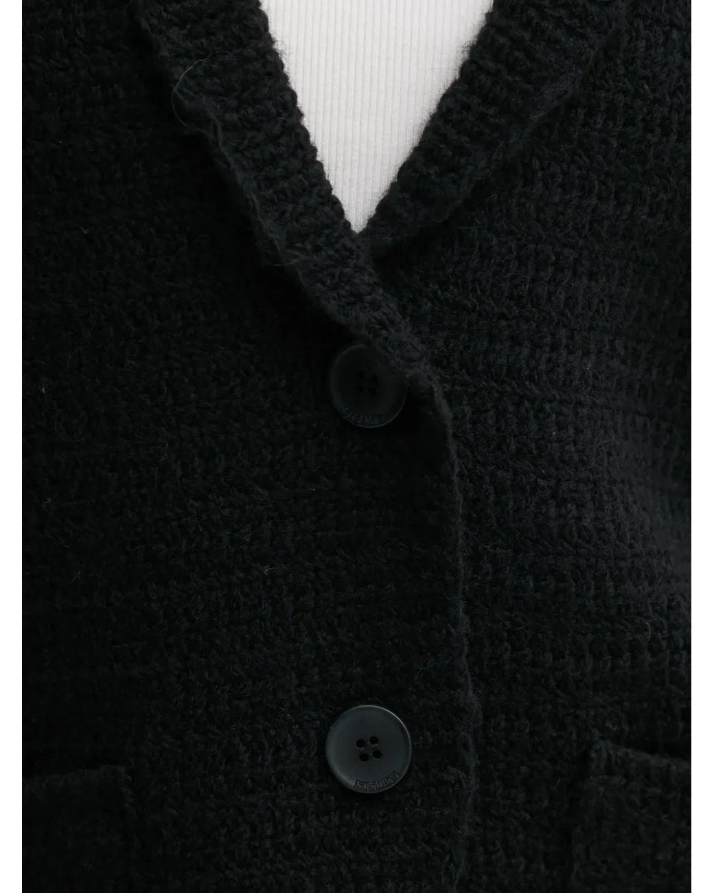 Sisley Black Notched-Lapel Button-Up Cardigan