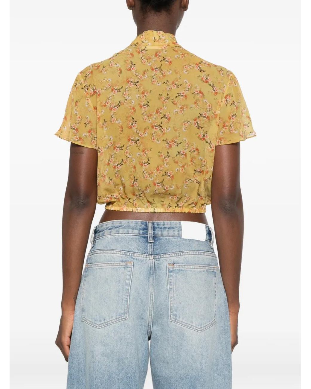 Kristina Ti Yellow Blouse Fleurie À Col Lavallière