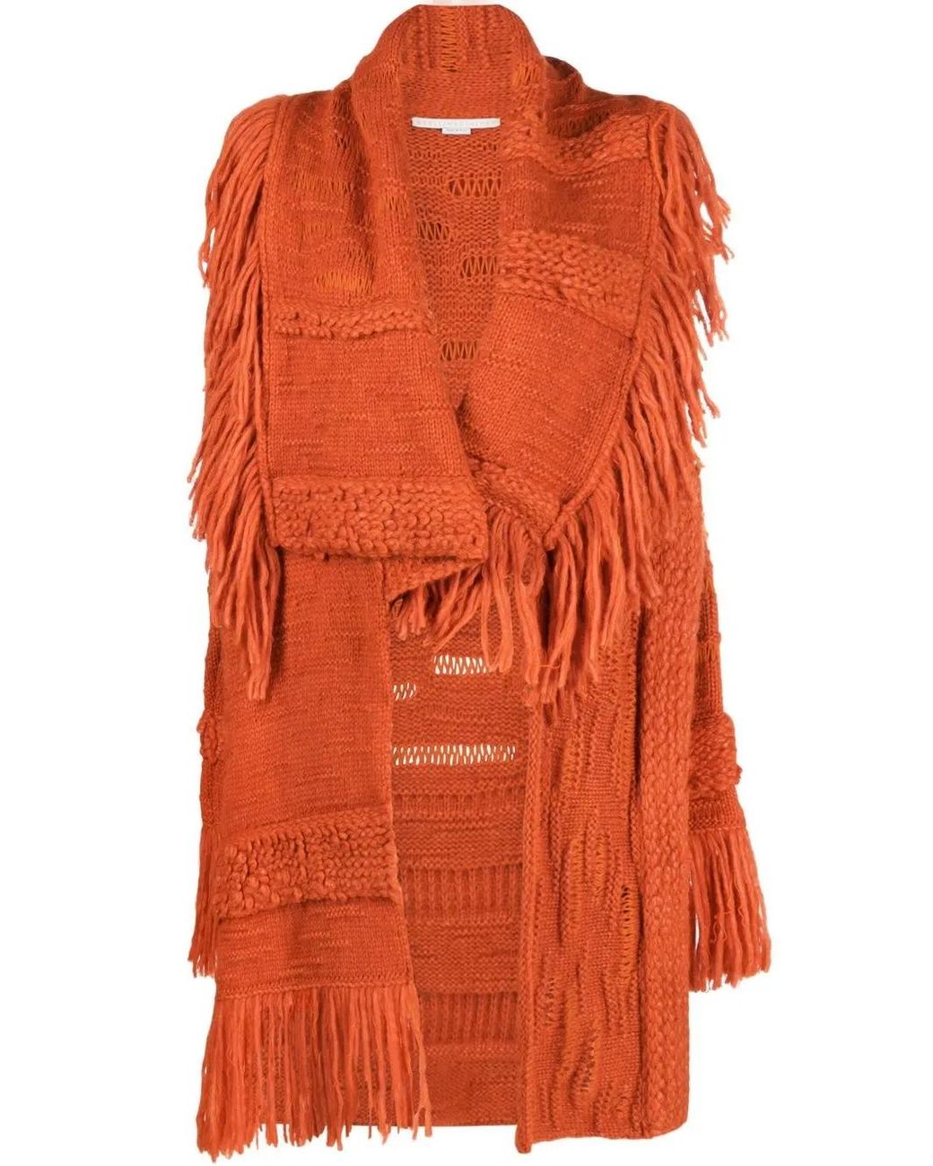 Stella McCartney Orange Manteau Asymétrique À Franges