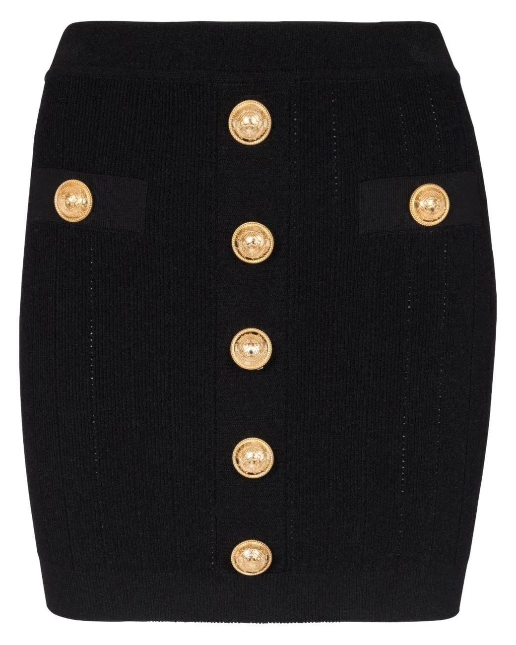 Falda mini negra con botones tejida Balmain de color Black