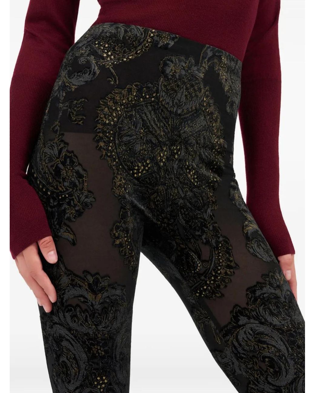 Roberto Cavalli Black Ornamental-Print Leggings