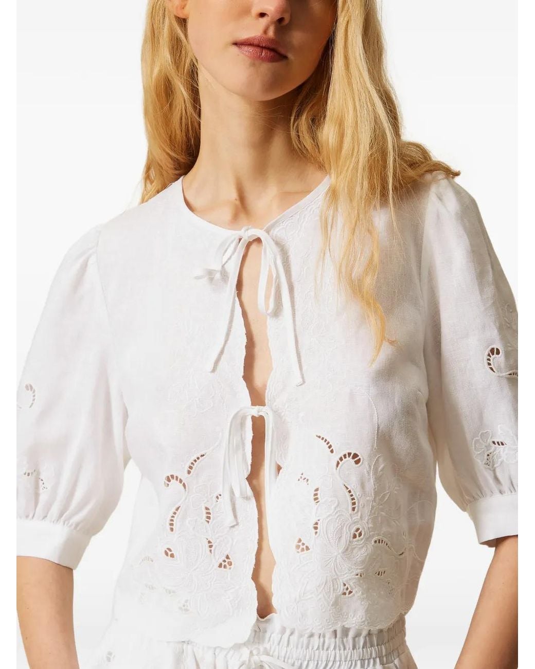 Twinset White Linen And Broderie Anglaise Shirt